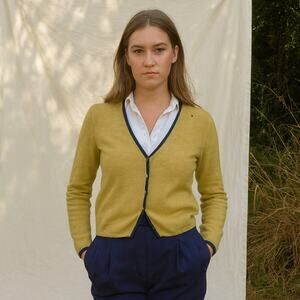 Loro Piana Cashmere Cardigan Womens 42 US 6 Green Blue Reversible FLAW HOLE‎